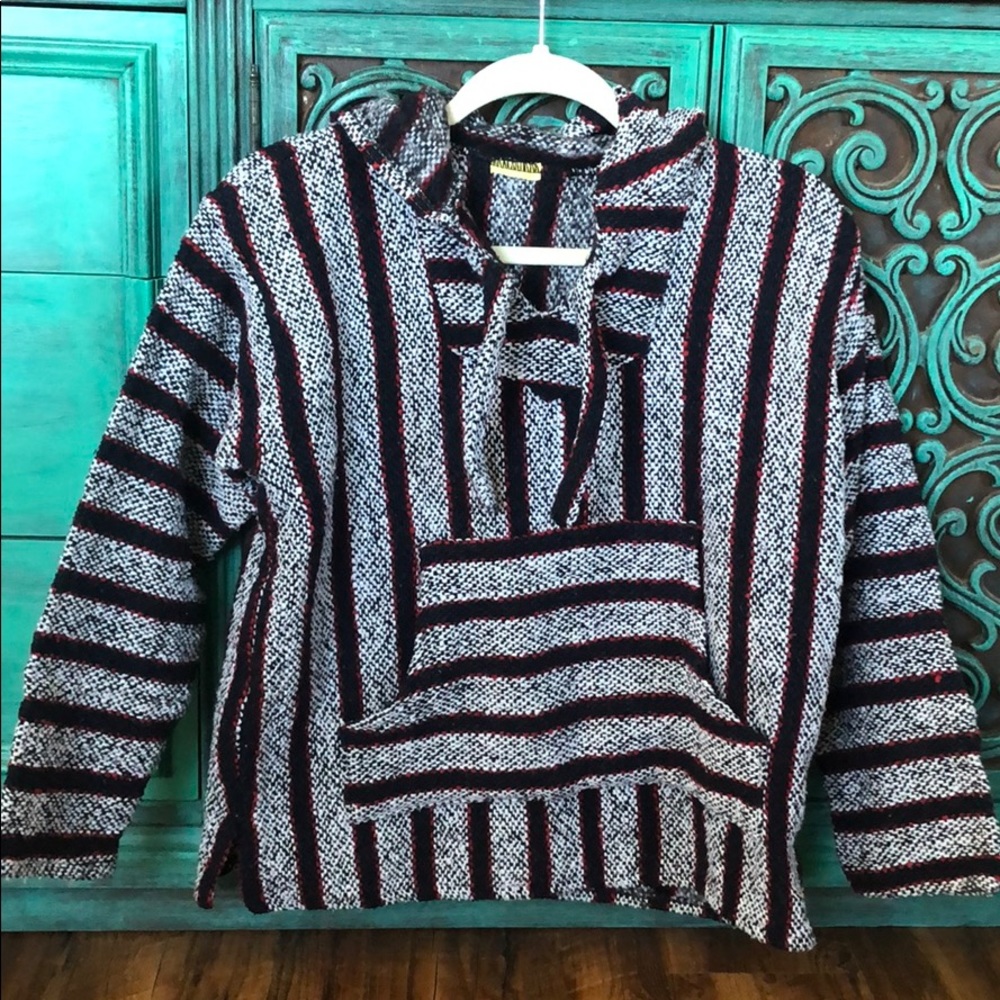 Striped hooded pancho